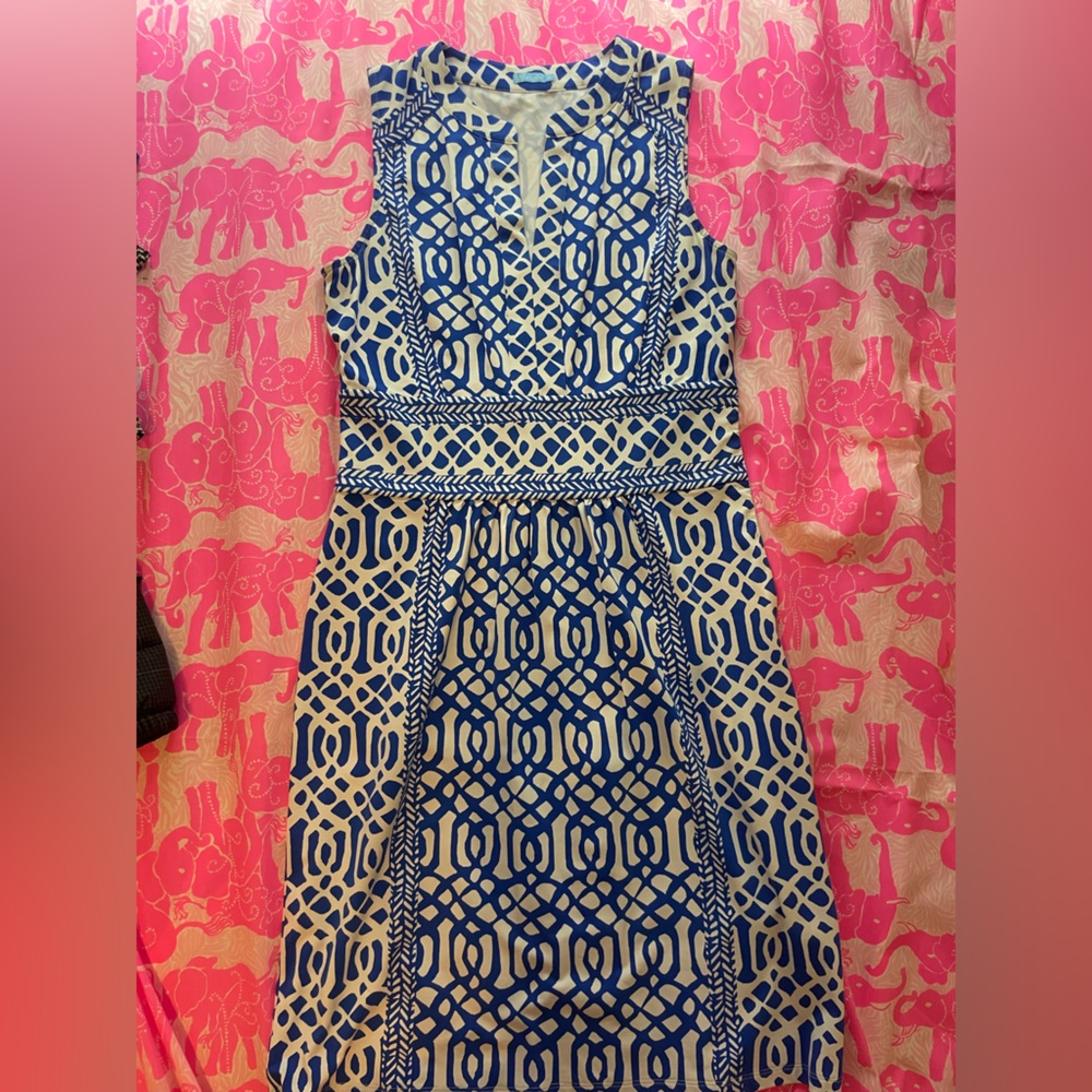 J. McLaughlin blue and white Geometric dress